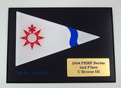 Color-filled laser engraving and lasered plastic, brushed-brass plate. The plate with radius corners was also cut out using the laser.